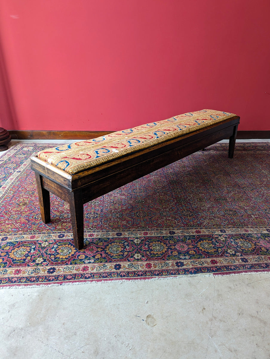 Antique Victorian Oak Tapestry Church Kneeler / Long Hall Bench
