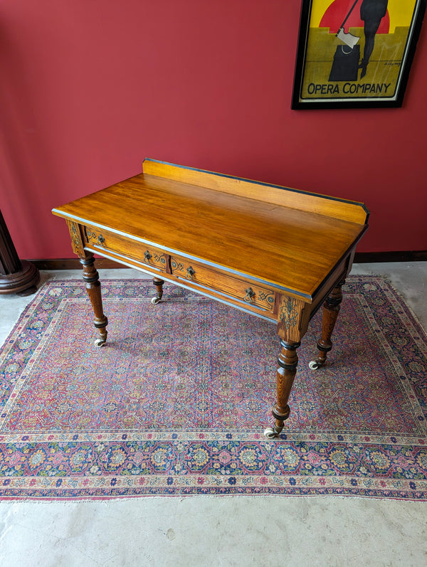 Antique 19th Century Pitch Pine Aesthetic Movement Writing Table / Hall Table by Maple & Co