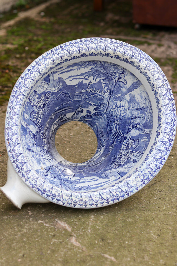 Victorian Antique Blue and White Toilet Bowl