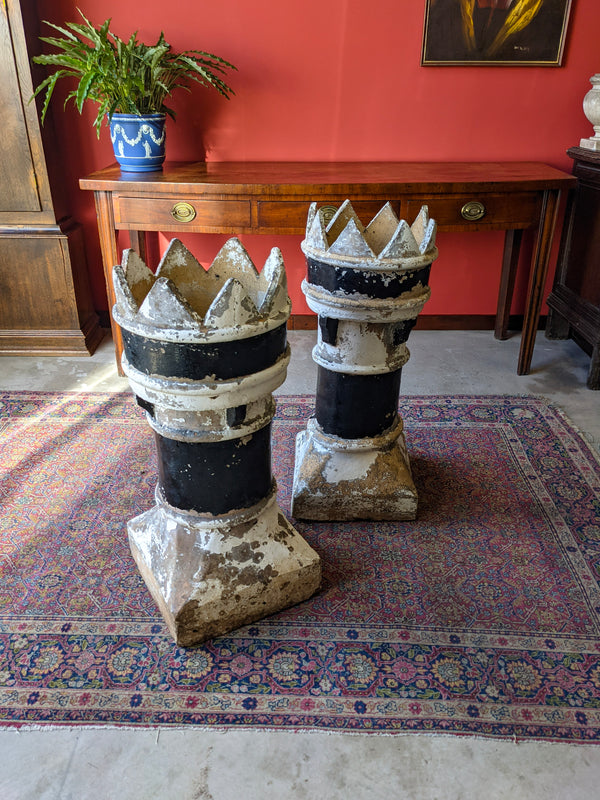 Pair of Victorian Crown Top Chimney Pots / Antique Planters