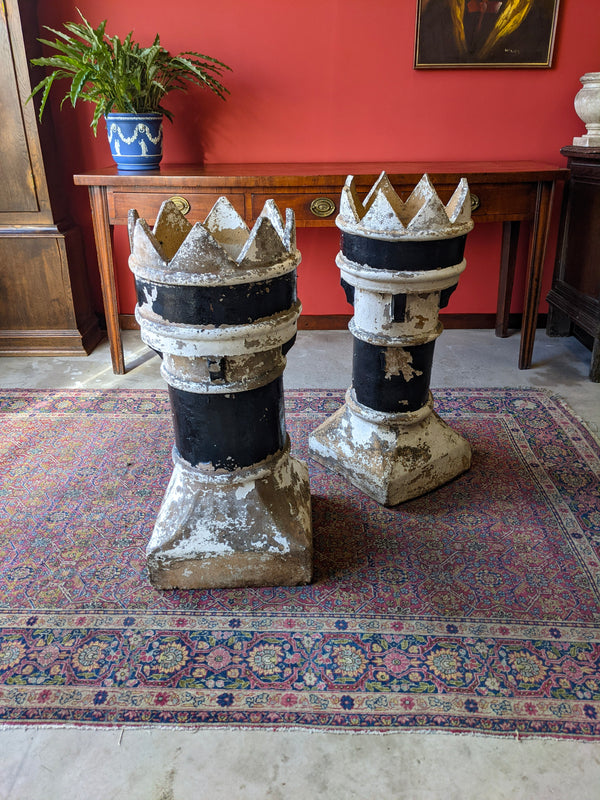Pair of Victorian Crown Top Chimney Pots / Antique Planters