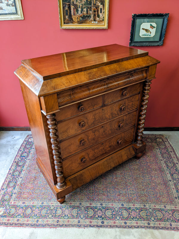 Large Mahogany Scotch Chest of Drawers with Barley Twist Columns