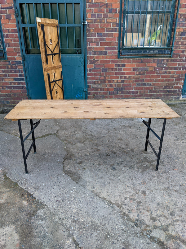 Vintage Wood & Metal Folding Trestle Table