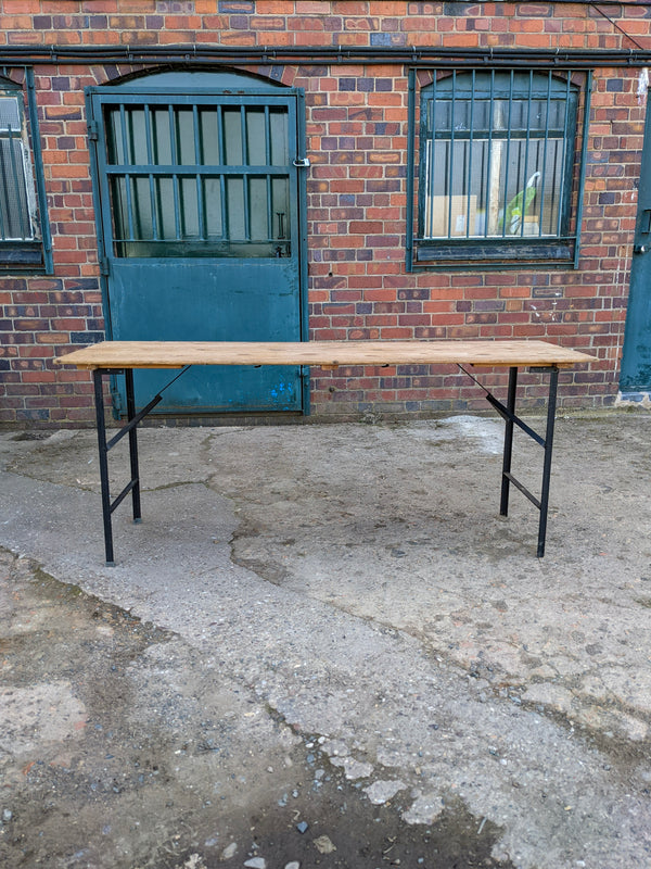 Vintage Wood & Metal Folding Trestle Table