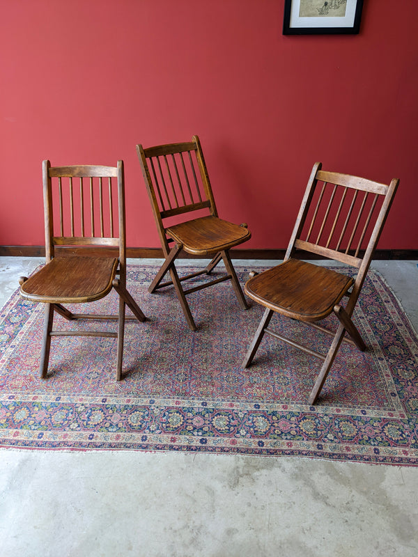 Set of 3 Antique Folding Side Chairs / Campaign Chairs / Garden Chairs