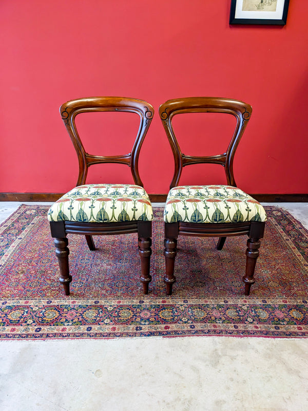 Pair of Antique Victorian Art Nouveau Arts & Crafts Mahogany Parlour Chairs