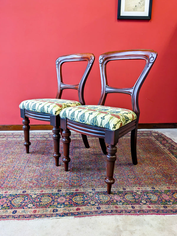Pair of Antique Victorian Art Nouveau Arts & Crafts Mahogany Parlour Chairs