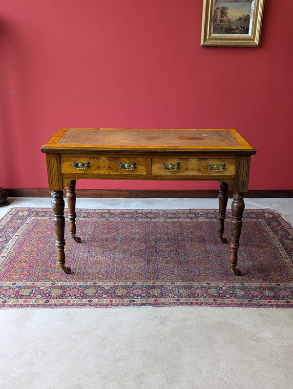 Antique Victorian Burr Walnut Desk / Library Table