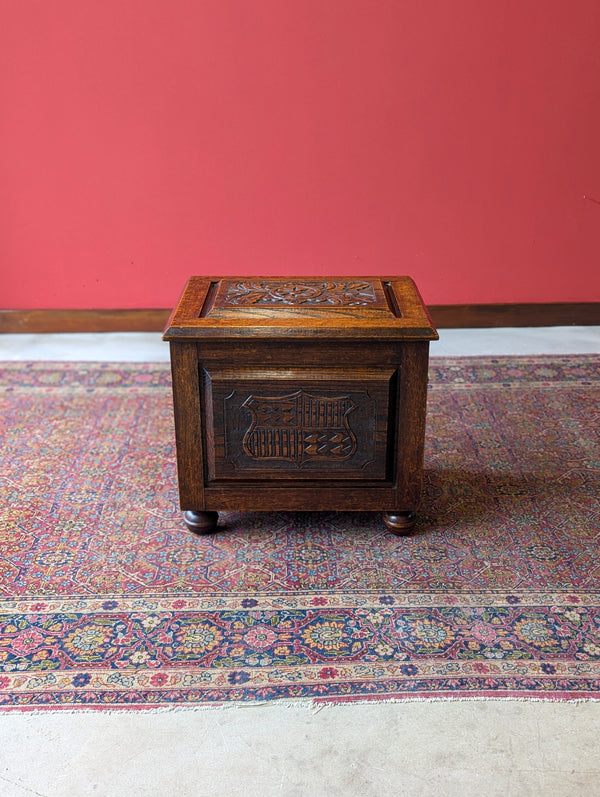 Antique Early 20th Century Arts & Crafts Style Oak Coal Box / Purdonium