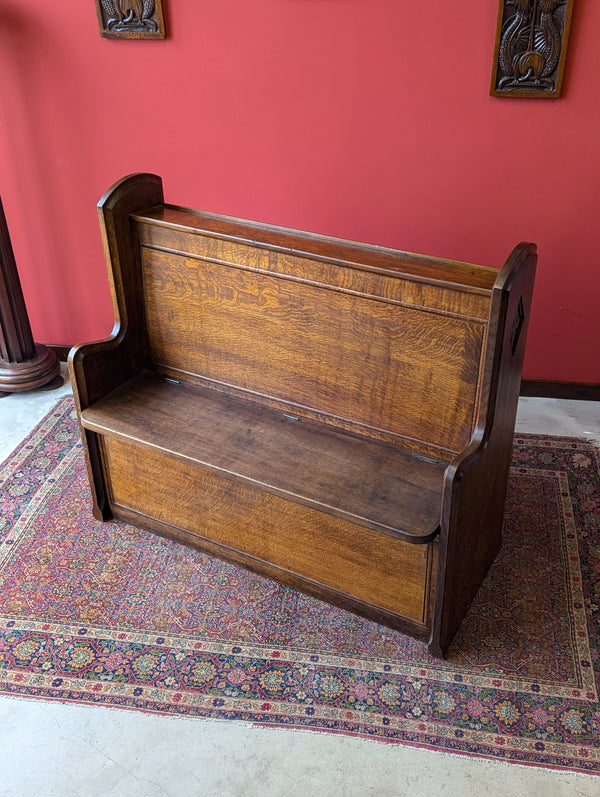 Antique Early 20th Century Oak Chapel Pew with Storage