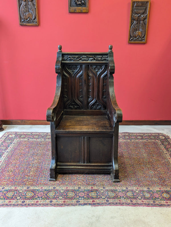 Antique Victorian Oak Throne Hall Chair