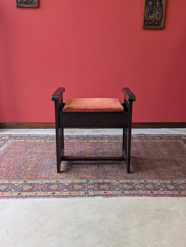 Antique Arts & Crafts Dark Oak Piano Stool with Storage