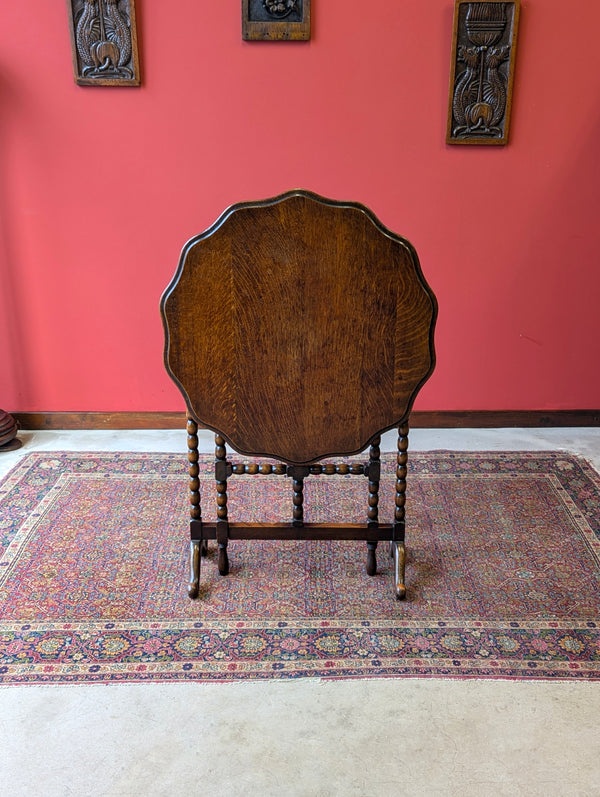 Antique Early 20th Century Oak Bobbin Leg Folding Coaching Table