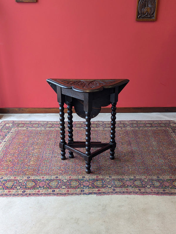 Antique Victorian Carved Oak Bobbin Drop Leaf Occasional Table