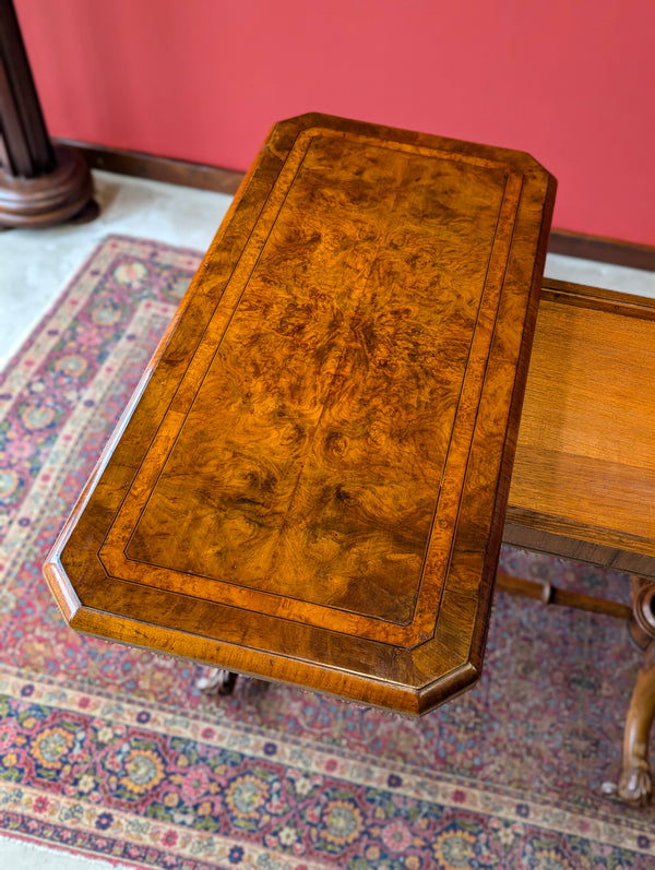 Antique Victorian Burr Walnut Fold Over Card Table