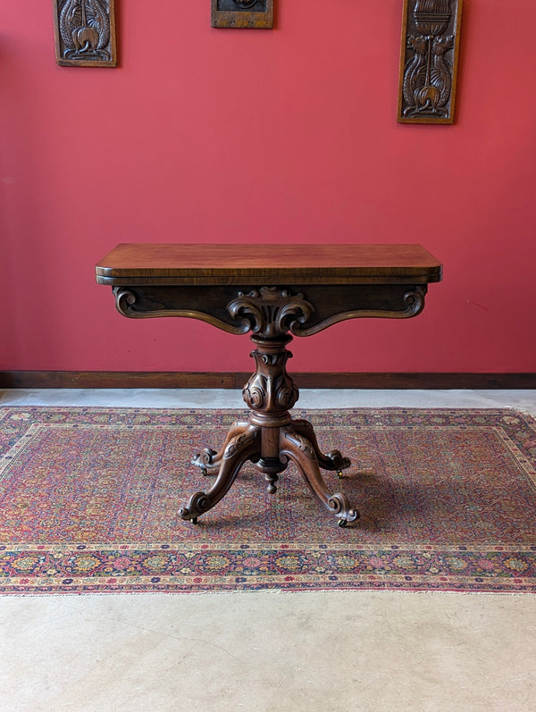 Antique Victorian Rosewood Fold Over Card Table