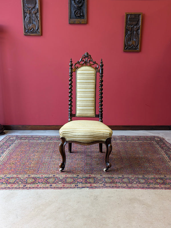 Antique 19th Century Carved Walnut Upholstered Hall Chair