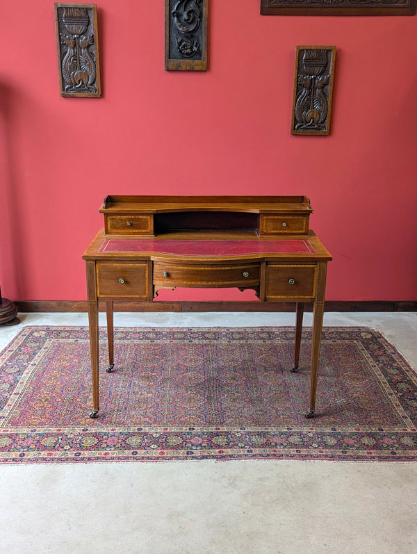 Antique Edwardian Mahogany Red Leather Writing Table Desk