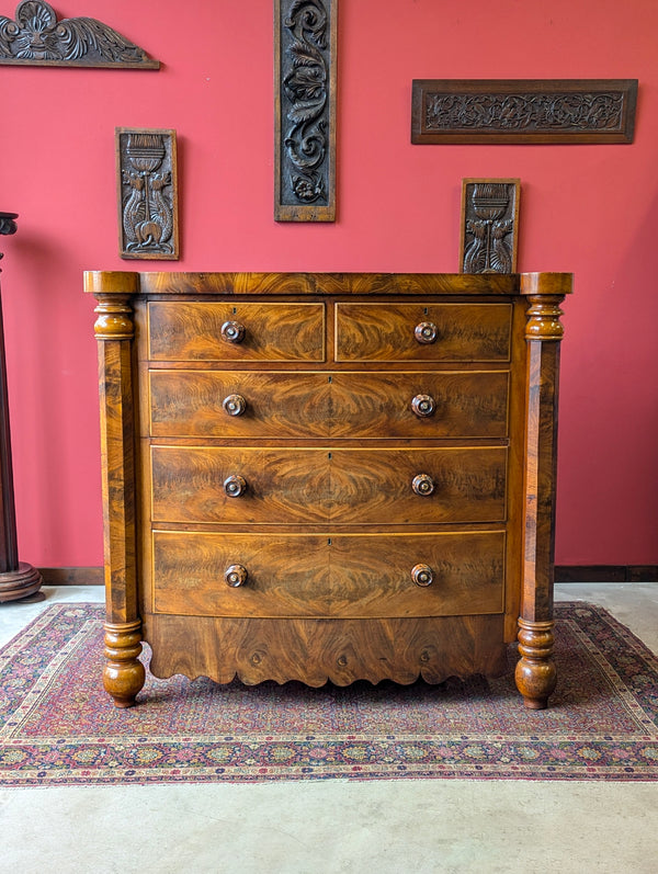 Antique Victorian Flame Mahogany Scotch Chest of Drawers