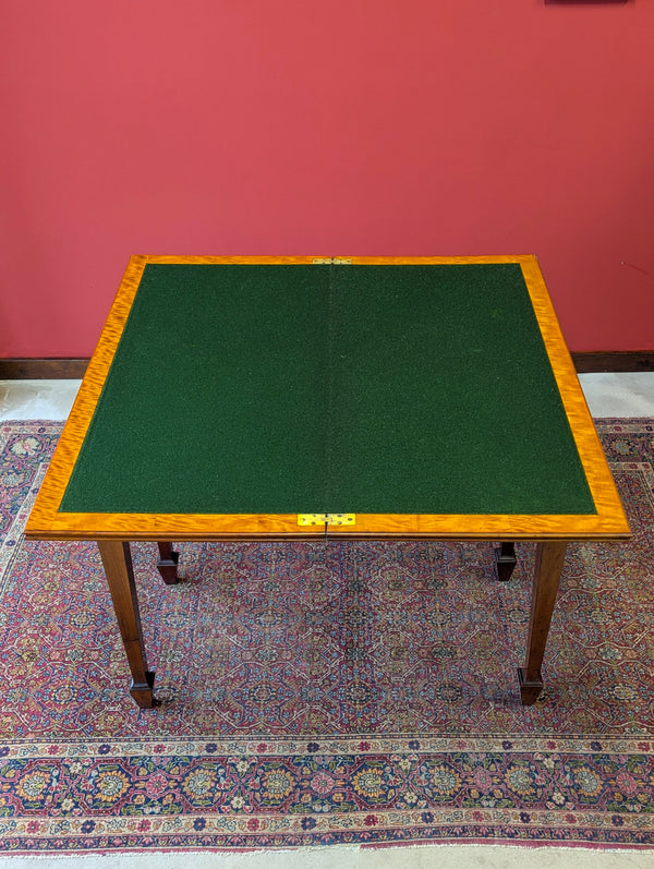 Antique Victorian Mahogany & Satinwood Fold Over Card Table