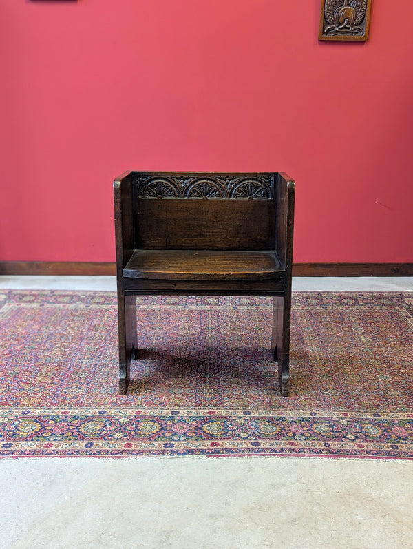 Antique Victorian Oak Prayer Bench / Small Hall Chair