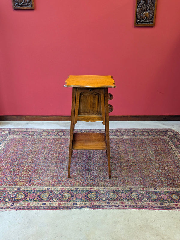 Antique Edwardian Oak Occasional Table with Pipe Rack & Cupboard