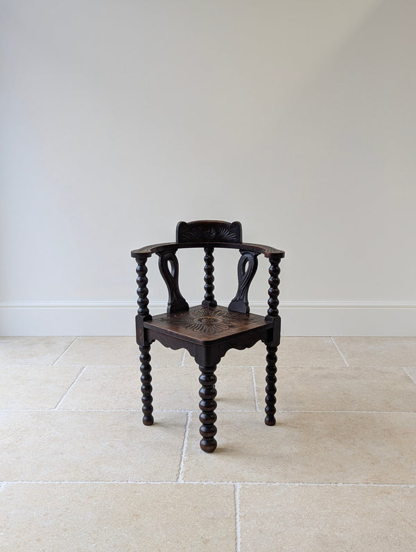 Antique Victorian Carved Oak Bobbin Corner Chair c.1890