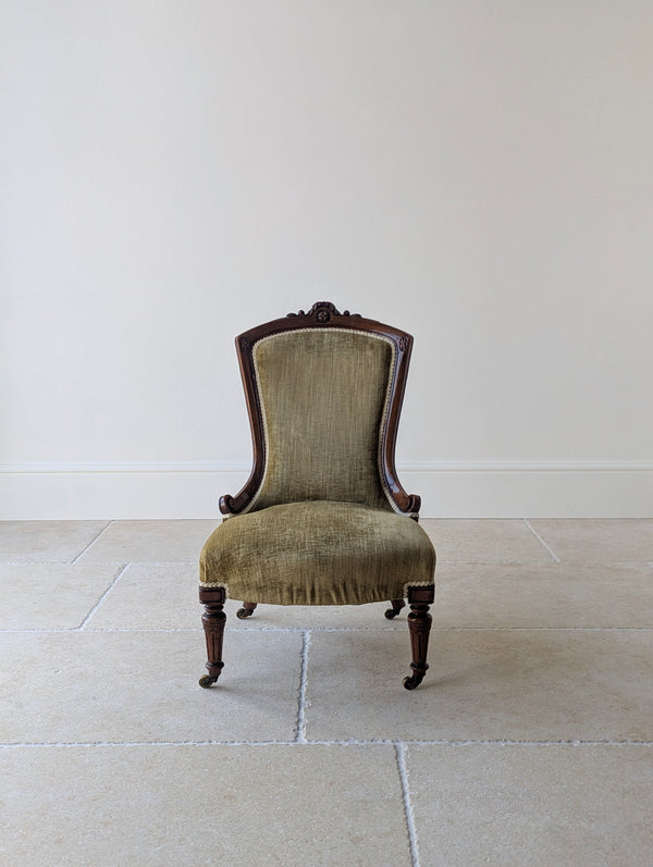 Antique Victorian Walnut Low Bedroom Chair c.1870