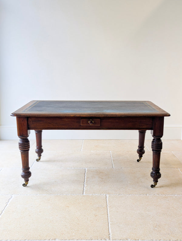 Antique Early Victorian Mahogany Library Table with Leather Top c.1850
