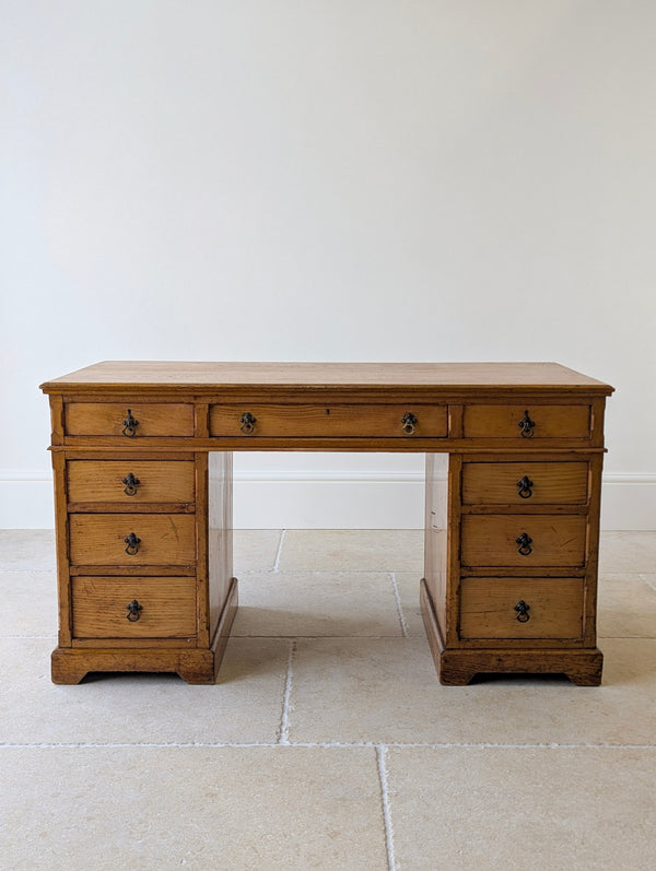 Antique Victorian Aesthetic Movement Solid Ash Pedestal Desk c.1880