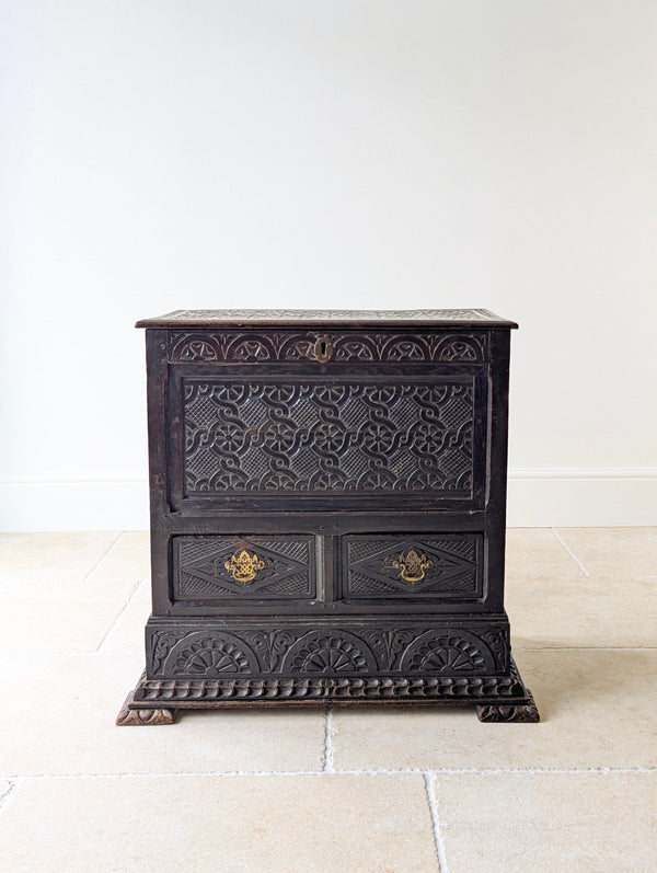 Antique Late 17th Century Carved Oak Mule Chest c.1680