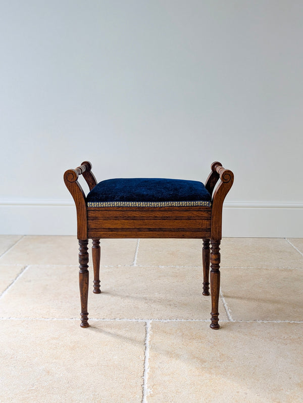 Antique Victorian Golden Oak Piano Stool with Storage c.1890