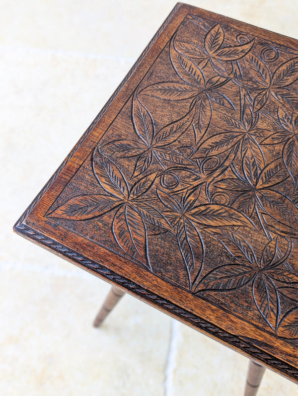 Antique Arts & Crafts Carved Oak Occasional Table c.1900