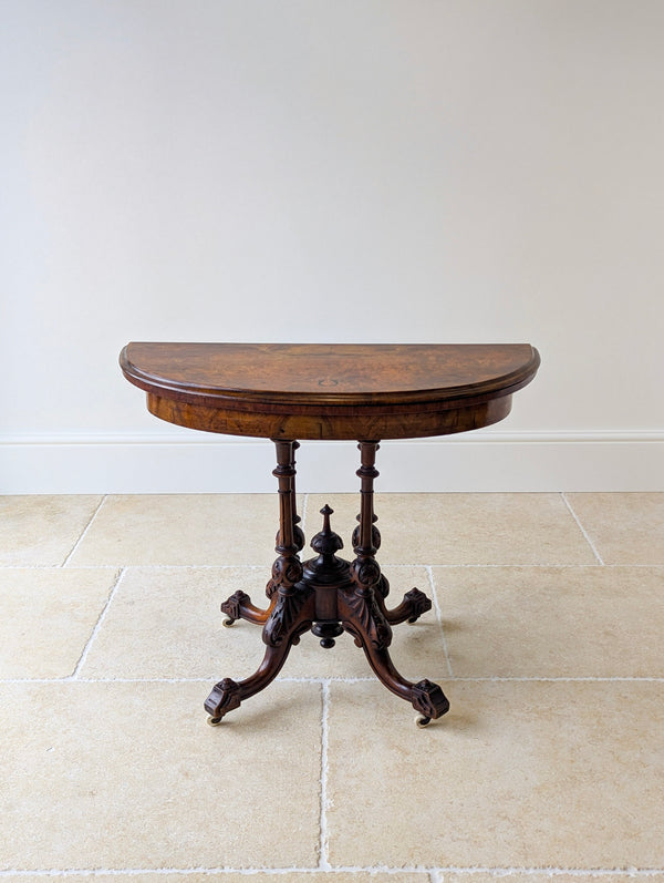 Antique Victorian Burr Walnut Card Table c.1870