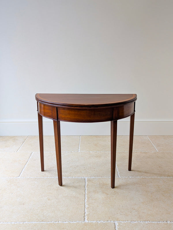 Antique George III Inlaid Mahogany Demi-Lune Fold-Over Tea Table c.1790