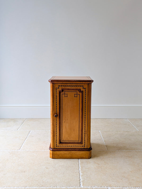 Antique Aesthetic Movement Satin Birch and Walnut Bedside Cabinet c.1890