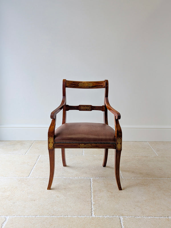 Antique Edwardian Rosewood & Brass Inlaid Desk Chair c.1910
