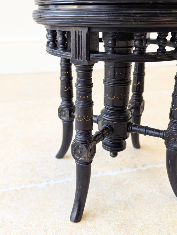 Antique Victorian Ebonised Aesthetic Movement Adjustable Piano Stool c.1880