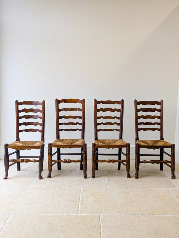 Set of Four Antique Georgian Oak Ladderback Dining Chairs c.1800