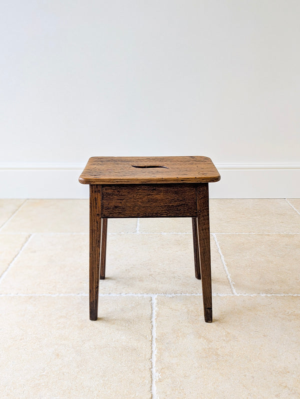 Antique Late 19th Century Country Oak Stool