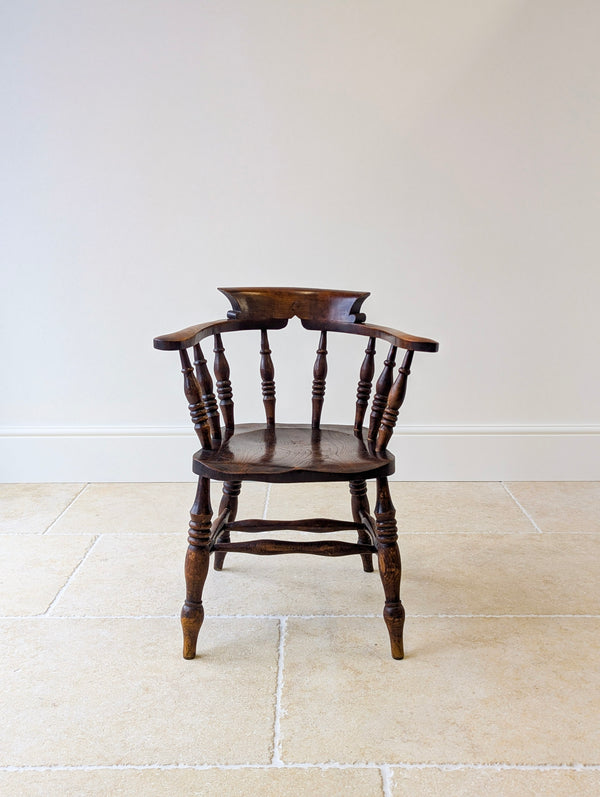Antique Edwardian Elm & Beech Captain’s Chair c.1910