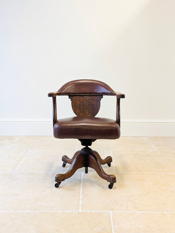 Antique Edwardian Mahogany Swivel Desk Chair c.1910