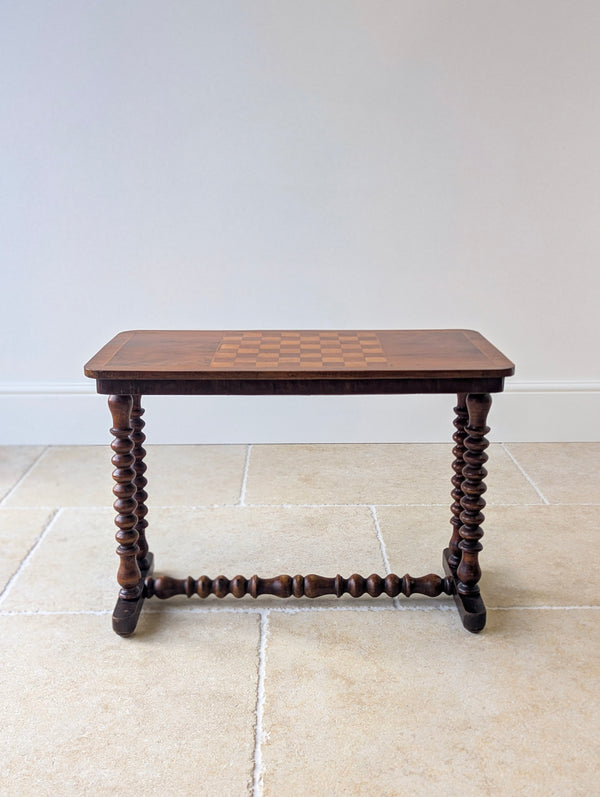 Antique Victorian Walnut Bobbin Chess / Games Table c.1880