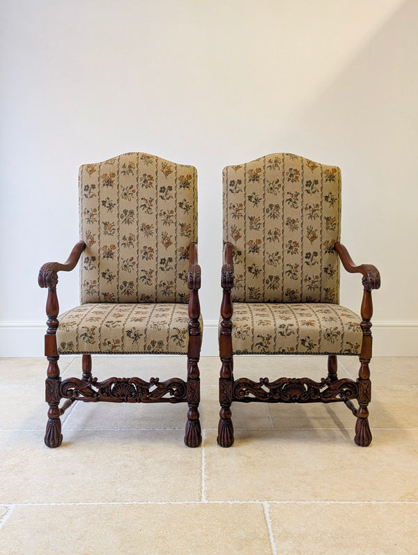 Pair of Antique Late Victorian Walnut Armchairs c.1890
