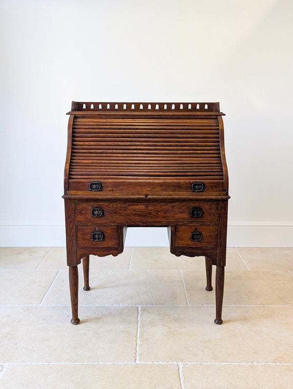 Antique Late Victorian Oak Roll Top Writing Desk c.1890