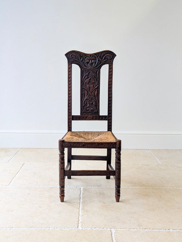 Antique Victorian Carved Oak Green Man Side Chair c.1890
