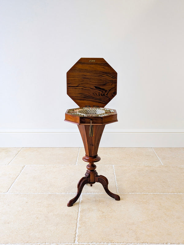 Antique Victorian Walnut Octagonal Sewing Table c.1860