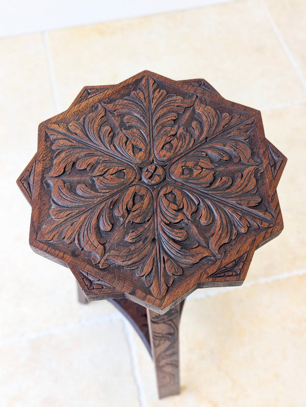 Antique Early 20th Century Carved Oak Commemorative Occasional Table c.1920