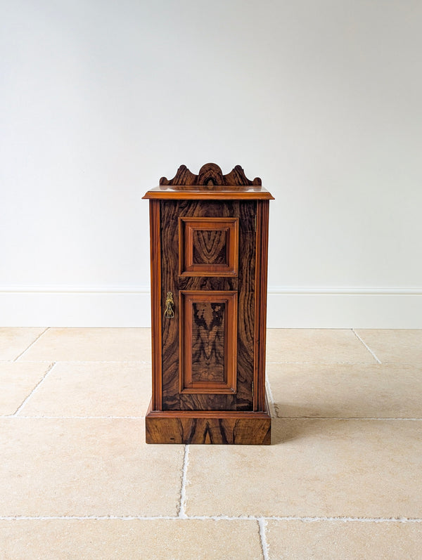Antique Victorian Mahogany & Exotic Hardwood Bedside Cupboard c.1890