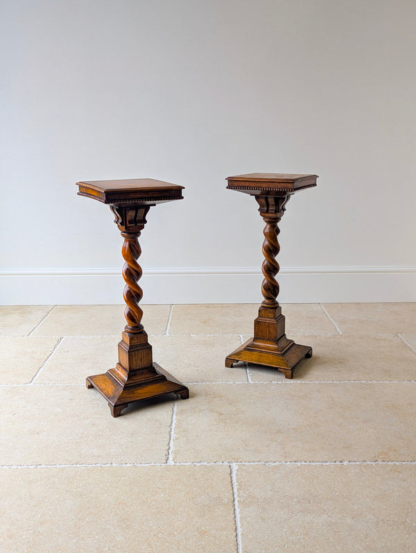 Antique Late Victorian Pair of Oak Torchères c.1890